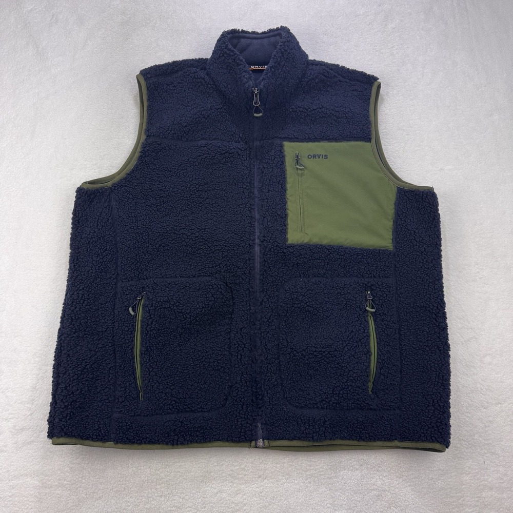 Orvis Vest Mad River Sherpa Fleece Men‎ XL Blue 25ZE Hike Fish